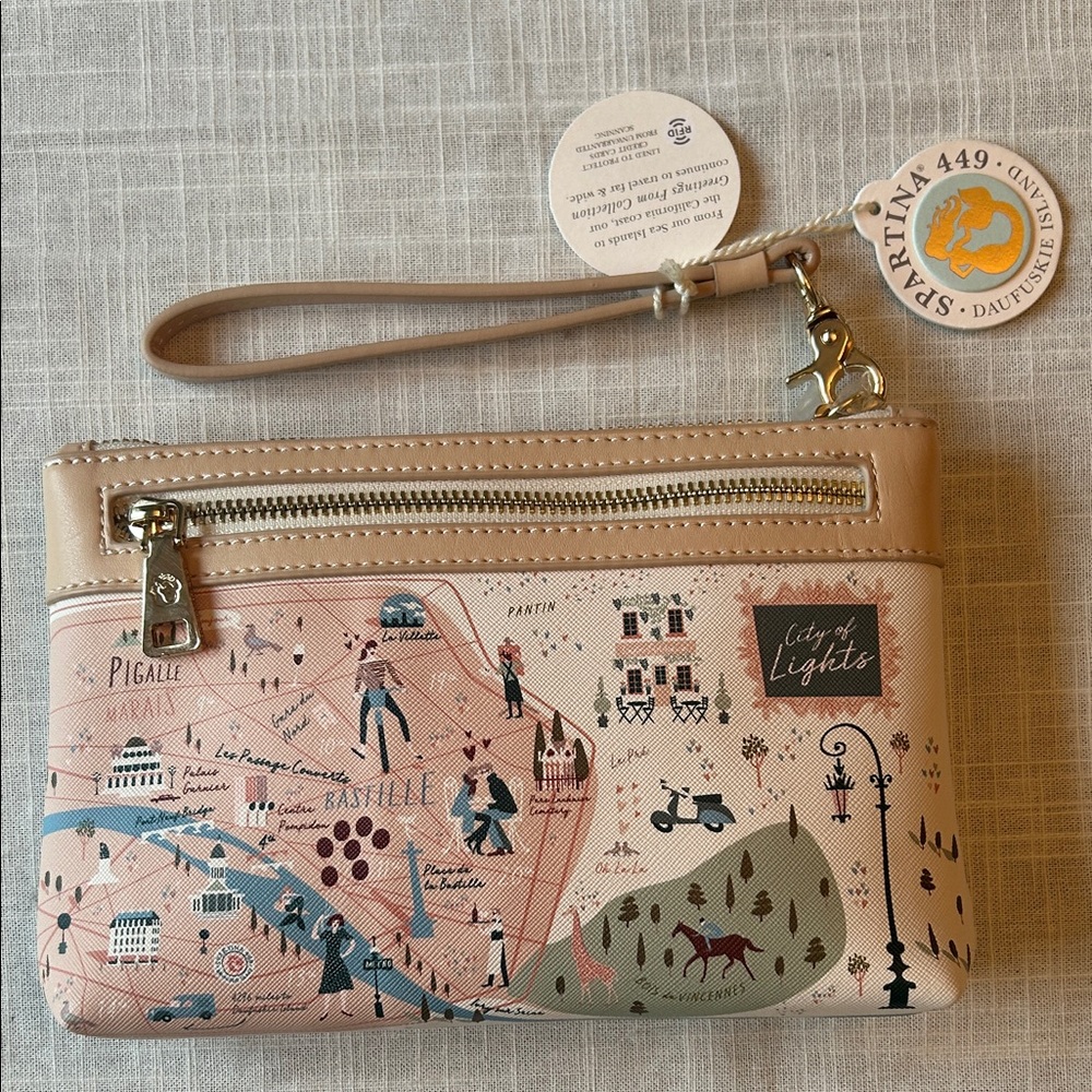 NWT Spartina Paris Map Wristlet Clutch -
